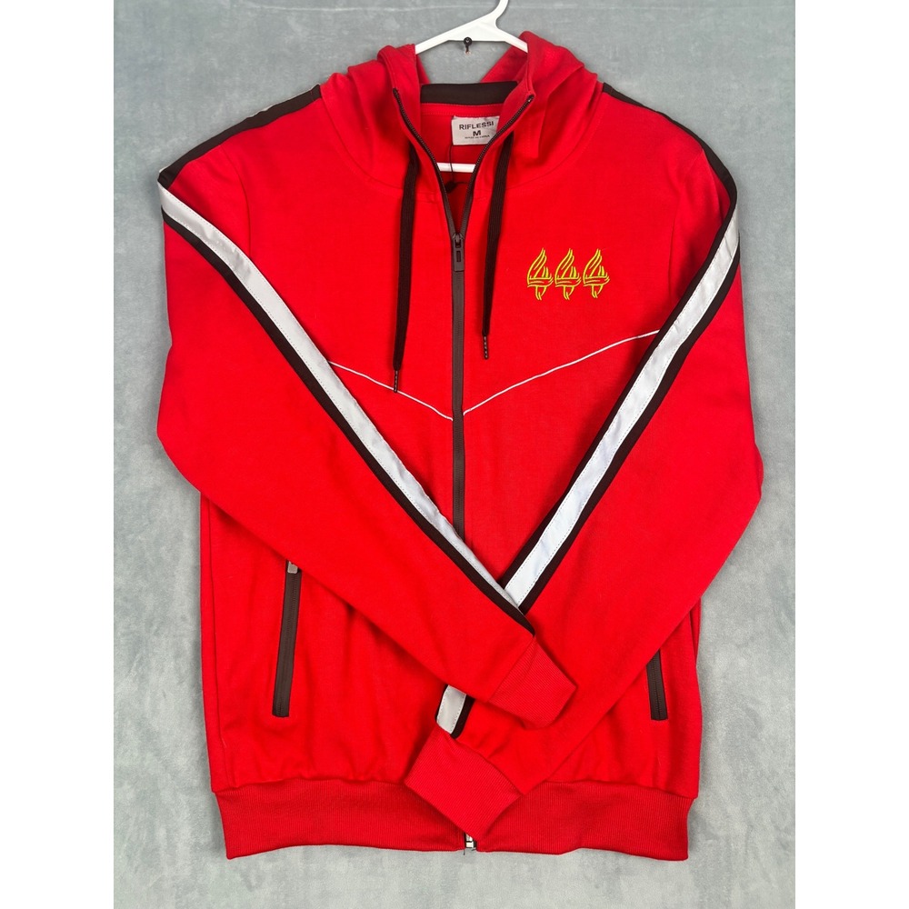 Riflessi Mens Red Full Zip Hoodie Xotik Blvk Graphic Striped Sleeve Medium